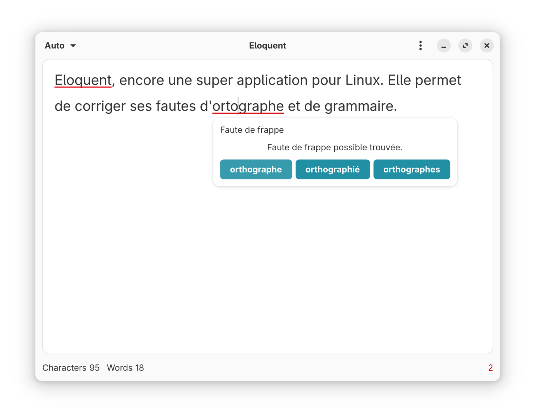 Capture d'écran de Eloquent, un logiciel sous Linux
